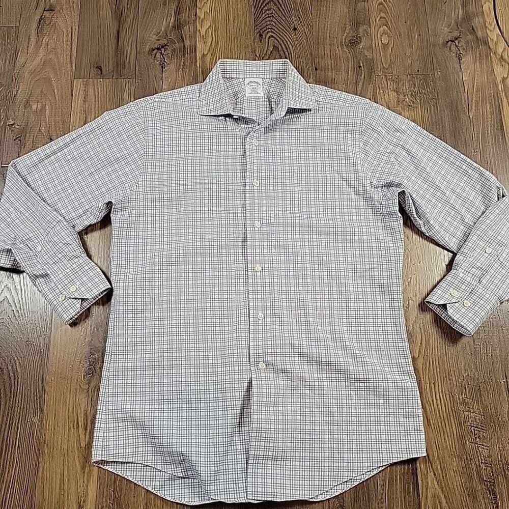 Brooks Brothers Shirt Mens 15.2 2/3 Gray Check Button Up Regent Long Sleeve